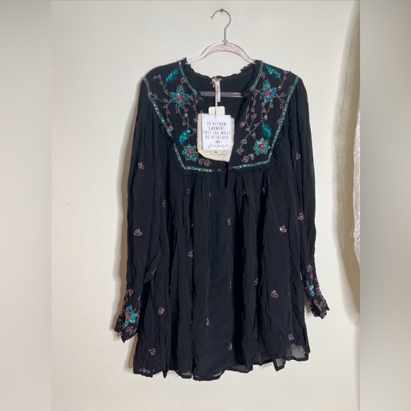 Free People Bali Golden Sun Embellished Beaded Party Mini Dress
